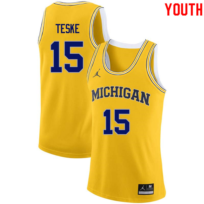 Youth #15 Jon Teske Michigan Wolverines College Basketball Jerseys Sale-Yellow